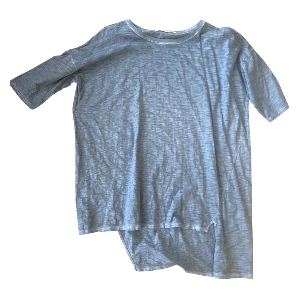 Peruvian Connection Women's Blue Cotton Slub Asymmetrical Hem Top Lagenlook- M
